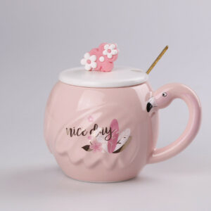 Чашка керамічна Flamingo 500мл з кришкою і ложкою чашки для кави Nice day